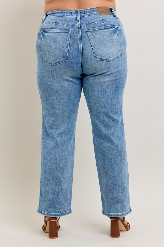 Judy Blue Full Size Tummy Control Vintage Wash Straight Jeans Plus Size Medium / 14W Medium / 0(24) Medium / 16W Medium / 14W-Medium / 0(24)-Medium / 16W-Medium / 18W-Medium / 20W-Medium / 22W-Medium / 24W-Medium / 1(25)-Medium / 3(26)-Medium / 5(27)-Medium / 7(28)-Medium / 9(29)-Medium / 11(30)-Medium / 13(31)-Medium / 15(32)-