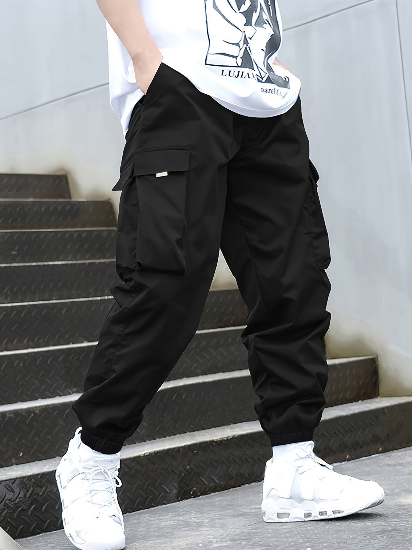 Boys Flap Pocket Cargo Pants Athletic Elastic Joggers Trousers Sweatpants