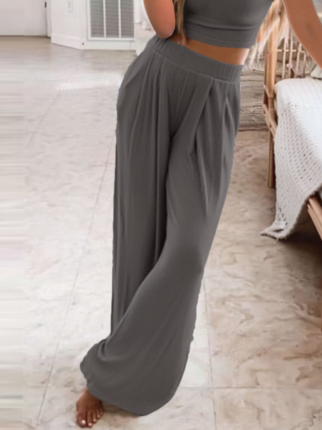 Full Size Round Neck Short Sleeve Top and Pants Set Plus Size