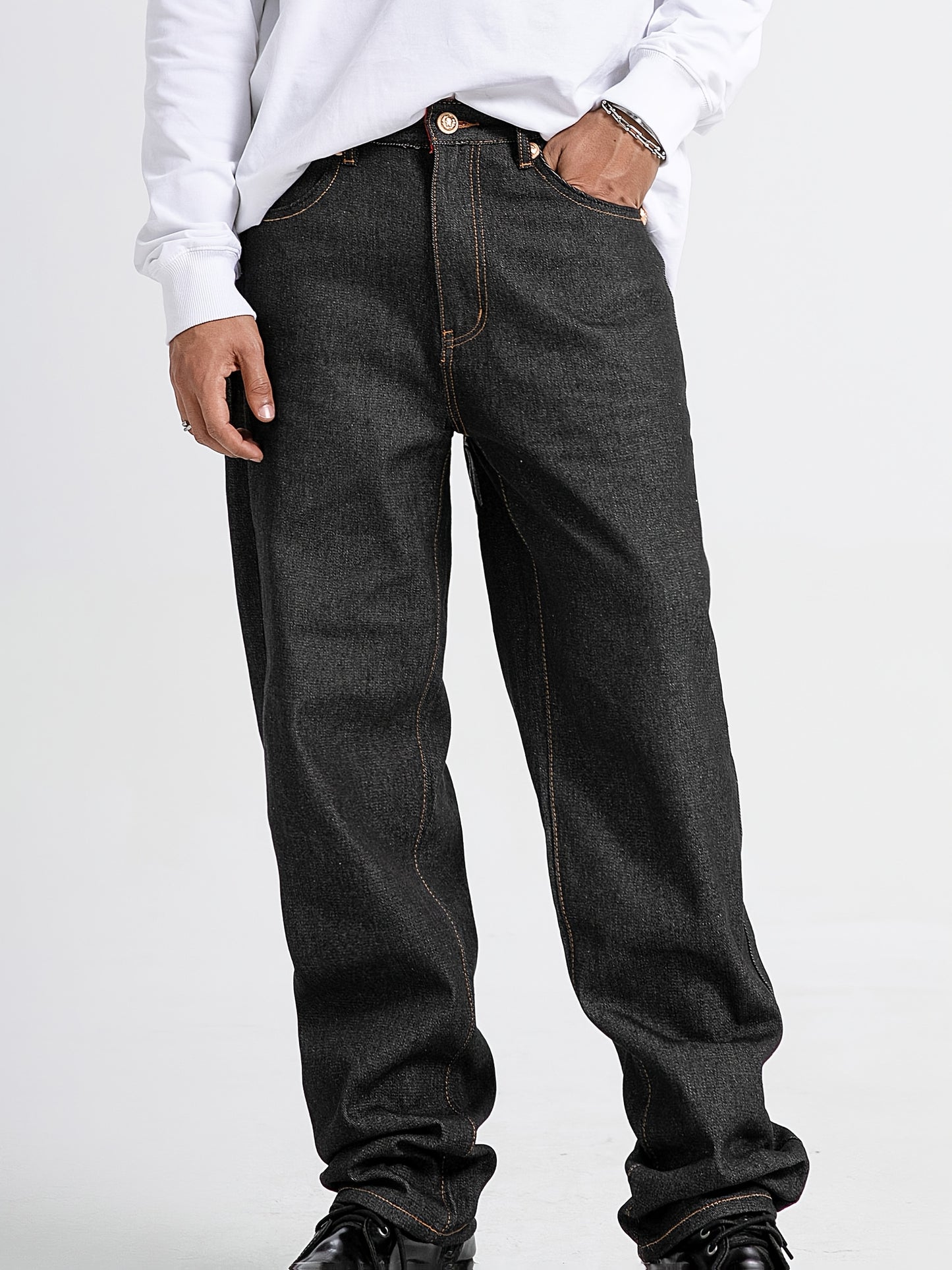 Men's Embroidered Straight-Leg Jeans - Rayon Blend, Non-Stretch Denim 30 / Black 32 / Black 34 / Black 30 / Black-32 / Black-34 / Black-36 / Black-38 / Black-40 / Black-42 / Black-