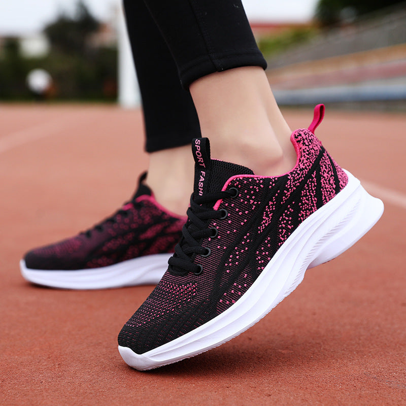 Breathable Mesh Lace Up Athletic Black Rose Red