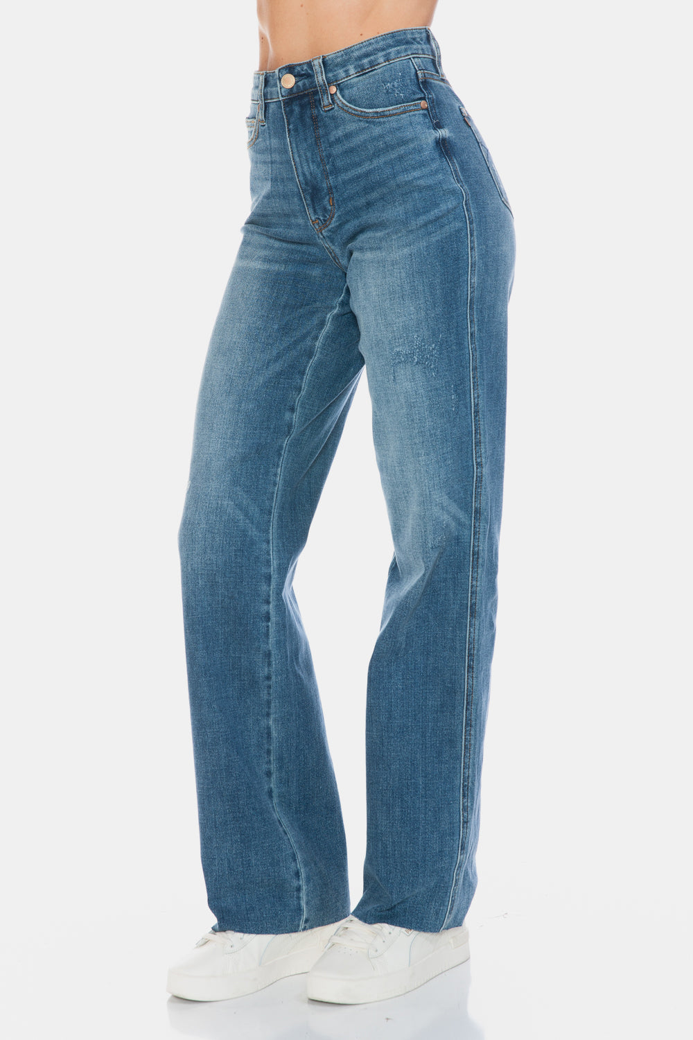 Judy Blue Full Size Tummy Control Cut Raw Hem Straight Jeans Medium / 0/24 Medium / 1/25