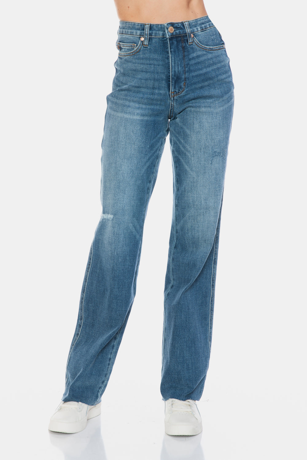Judy Blue Full Size Tummy Control Cut Raw Hem Straight Jeans Medium / 0/24 Medium / 1/25