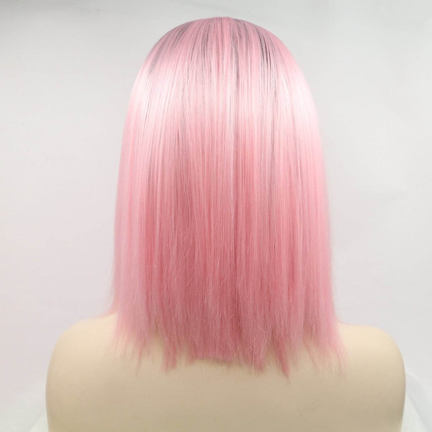 13*3" Lace Front Wigs Synthetic Mid-length Straight 12" 130% Density Black/Pink / One Size