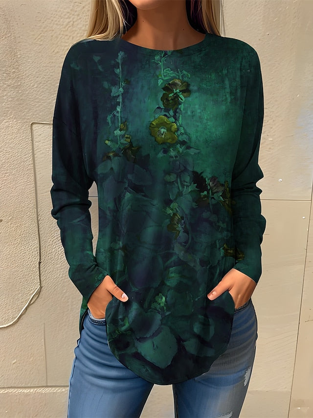 Chic Floral Print Long Sleeve T-Shirt for Women – Perfect for Spring & Fall Blue / S Blue / M Blue / L Blue / S-Blue / M-Blue / L-Blue / XL-Blue / 2XL-Purple / S-Purple / M-Purple / L-Purple / XL-Purple / 2XL-Green / S-Green / M-Green / L-Green / XL-Green / 2XL-