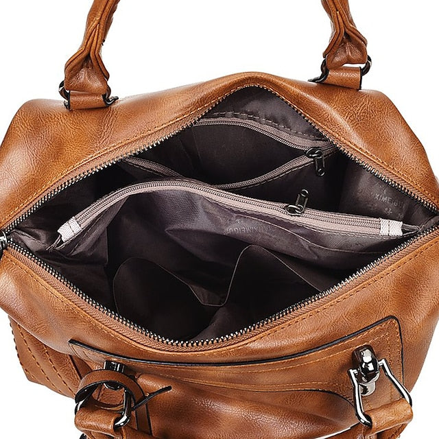 Chic Women's Top Handle Bag - Office-Ready Elegance in Black, Blushing Pink, Brown, and Gray Brown Black Gray Brown-Black-Gray-Pink-
