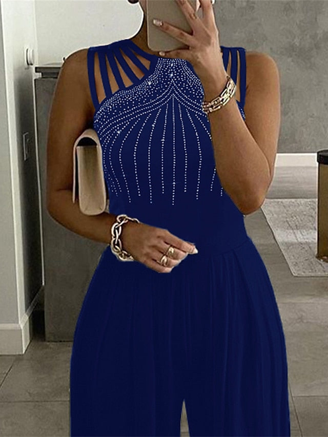 Elegant Women's High-Waisted Cut-Out Jumpsuit Available in Black, Red, and Blue Blue / S Blue / M Blue / L Blue / S-Blue / M-Blue / L-Blue / XL-Blue / XXL-Blue / 3XL-Blue / 4XL-Blue / 5XL-Black / S-Black / M-Black / L-Black / XL-Black / XXL-Black / 3XL-Black / 4XL-Black / 5XL-Red / S-Red / M-Red / L-Red / XL-Red / XXL-Red / 3XL-Red / 4XL-Red / 5XL-