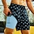Men's Tropical Coconut Tree Board Shorts - Swim Trunks with Side Pockets Blue