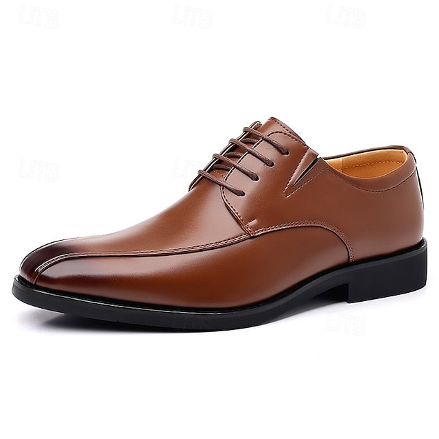 Men's Derby PU Leather Lace-Up Shoes – Breathable, Comfortable & Slip-Resistant