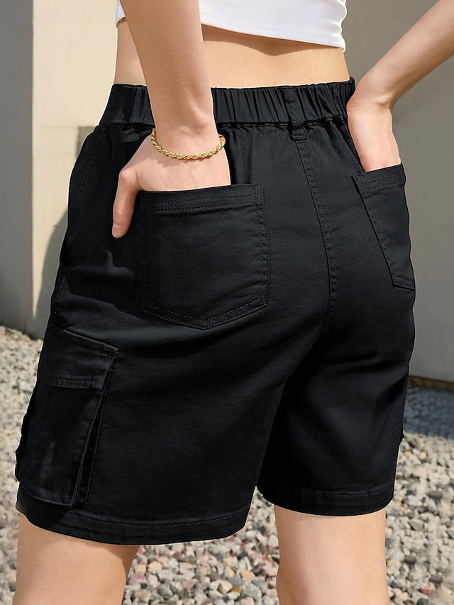 Chic Women's Knee-Length Black Cargo Shorts - Perfect for Summer Adventures Black / S Black / M Black / L Black / S-Black / M-Black / L-Black / XL-Black / XXL-White / S-White / M-White / L-White / XL-White / XXL-Gray / S-Gray / M-Gray / L-Gray / XL-Gray / XXL-