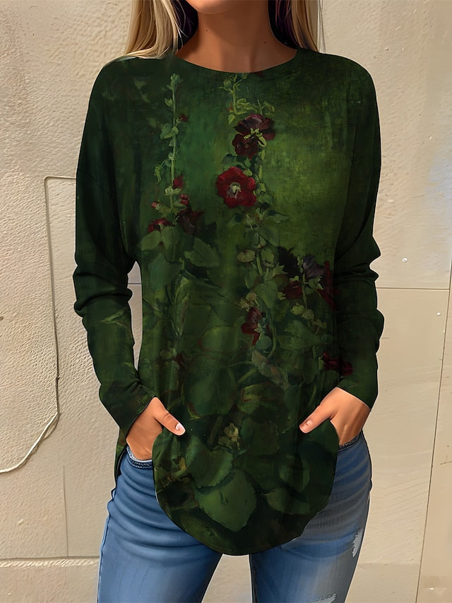 Chic Floral Print Long Sleeve T-Shirt for Women – Perfect for Spring & Fall Blue / S Blue / M Blue / L Blue / S-Blue / M-Blue / L-Blue / XL-Blue / 2XL-Purple / S-Purple / M-Purple / L-Purple / XL-Purple / 2XL-Green / S-Green / M-Green / L-Green / XL-Green / 2XL-