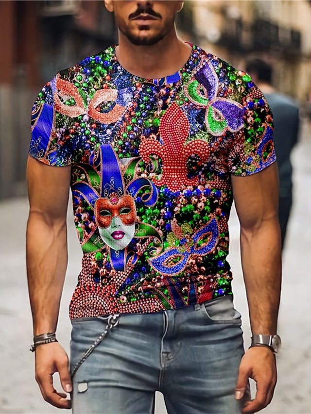 Vibrant Retro Graphic Mask T-Shirt – Perfect for Mardi Gras & Everyday Adventures Purple / S Purple / M