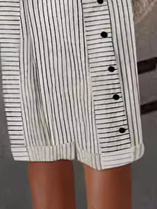 Trendy Beige Striped Knee-Length Cotton Shorts for Casual Summer Outings Beige / S Beige / M Beige / L Beige / S-Beige / M-Beige / L-Beige / XL-Beige / 2XL-Beige / 3XL-