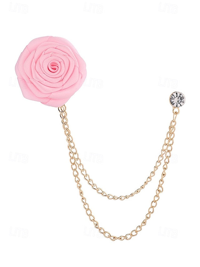 Elegant Men's Rose Brooch: Stylish Accessory for Weddings and Business Casual White Black Burgundy White-Black-Burgundy-Red-Light Cyan-Sky Blue-Gray-Champagne-Dark Blue-Pink-Royal Blue-Purple-