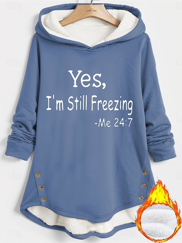 Cozy Sherpa Letter Print Hoodie - Warm & Fuzzy Pullover for Fall/Winter Comfort