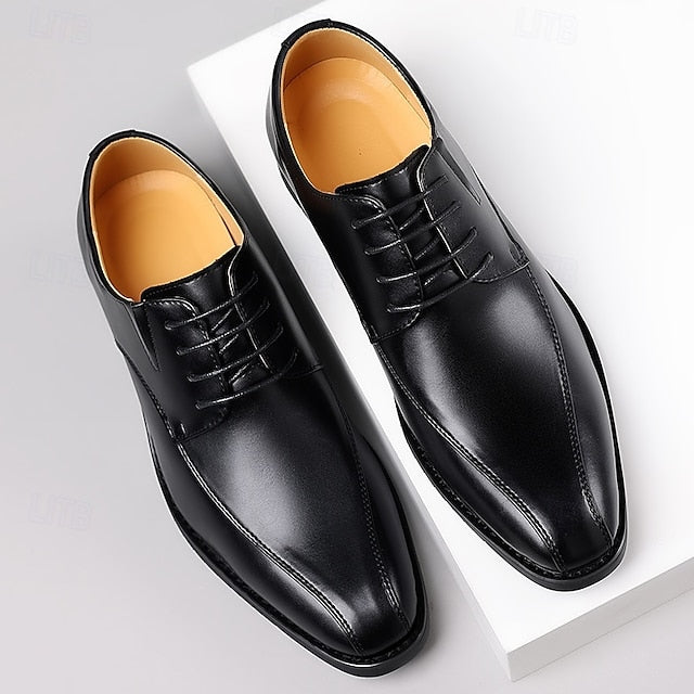 Men's Derby PU Leather Lace-Up Shoes – Breathable, Comfortable & Slip-Resistant