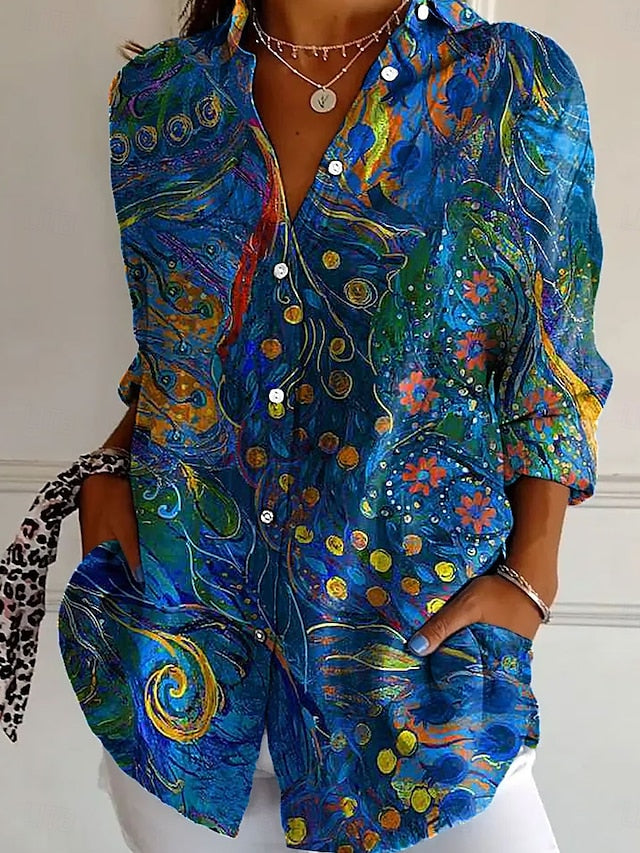 Floral Casual Long Sleeve Women's Shirt - Stylish Blue Button Blue / S Blue / M Blue / L Blue / S-Blue / M-Blue / L-Blue / XL-Blue / 2XL-Purple / S-Purple / M-Purple / L-Purple / XL-Purple / 2XL-Yellow / S-Yellow / M-Yellow / L-Yellow / XL-Yellow / 2XL-Red / S-Red / M-Red / L-Red / XL-Red / 2XL-Pink / S-Pink / M-Pink / L-Pink / XL-Pink / 2XL-White / S-White / M-White / L-White / XL-White / 2XL-