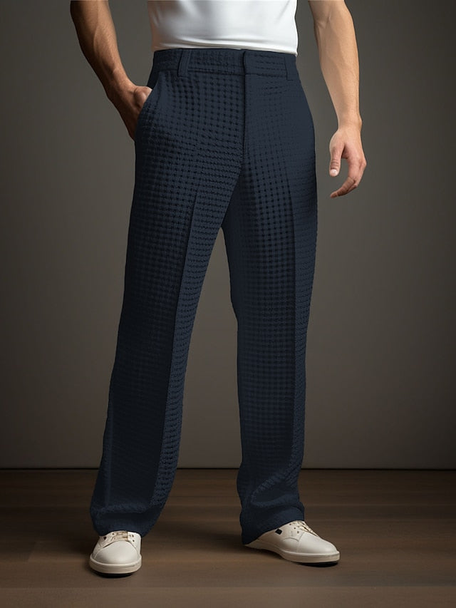 Chic White Men's Dress Pants - Straight Leg Waffle Trousers