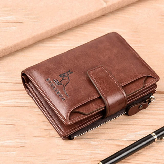 Modern RFID-Blocking PU Leather Coin Purse Wallet - Stylish & Secure Brown Khaki Black Brown-Khaki-Black-