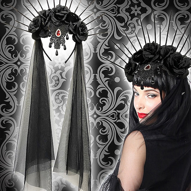 Retro Medieval Gothic Queen Headband - Vintage Punk Cosplay Accessory for Halloween & Masquerade Black / One-Size