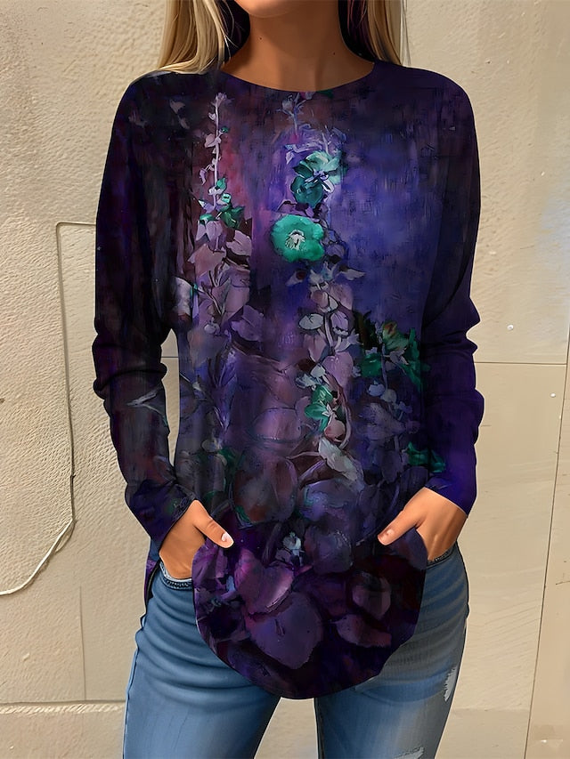 Chic Floral Print Long Sleeve T-Shirt for Women – Perfect for Spring & Fall Blue / S Blue / M Blue / L Blue / S-Blue / M-Blue / L-Blue / XL-Blue / 2XL-Purple / S-Purple / M-Purple / L-Purple / XL-Purple / 2XL-Green / S-Green / M-Green / L-Green / XL-Green / 2XL-