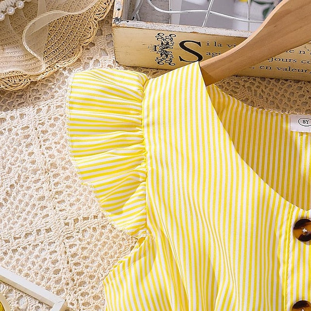 Enchanting 3D Striped Ruffle Dress for Girls – Sweet Summer A-Line Dress for Ages 4-12