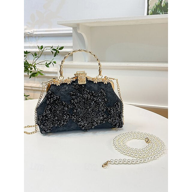 Elegance in Every Detail: Women's Beaded Clutch & Multi-Carry Evening Bag White Black / White Black White-Black / White-Black-