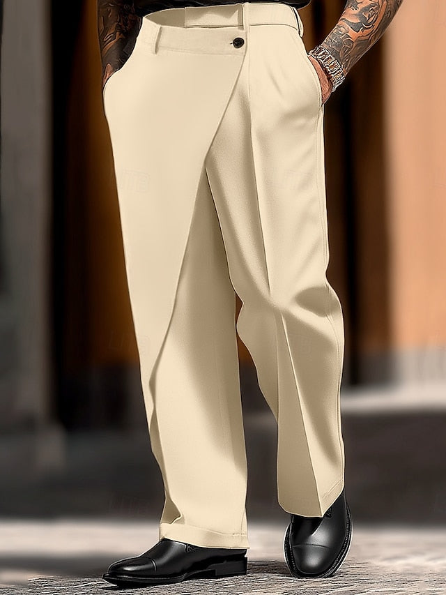 Stylish Men's Dress Pants - Comfortable Layered Straight Leg Trousers for Daily Wear Khaki