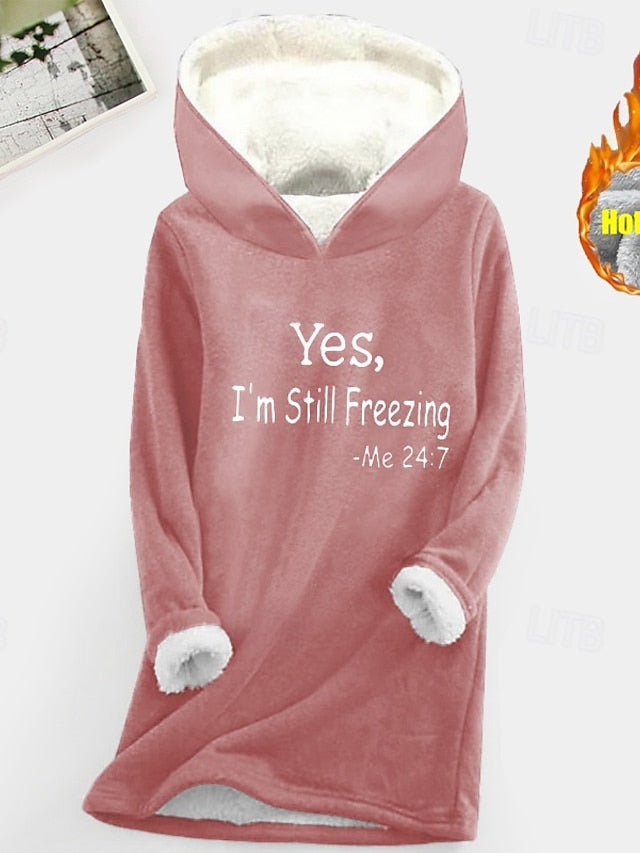 Cozy Sherpa Letter Print Hoodie - Warm & Fuzzy Pullover for Fall/Winter Comfort
