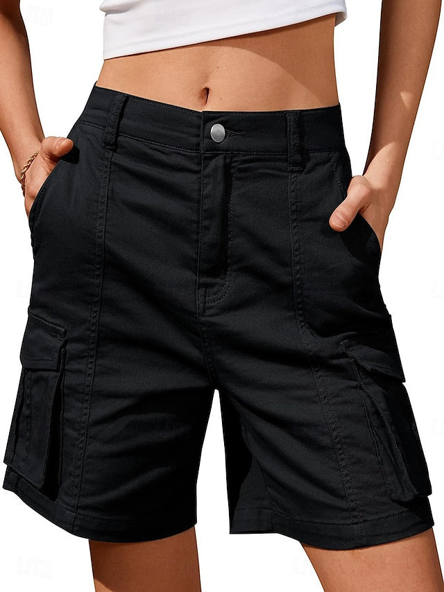 Chic Women's Knee-Length Black Cargo Shorts - Perfect for Summer Adventures Black / S Black / M Black / L Black / S-Black / M-Black / L-Black / XL-Black / XXL-White / S-White / M-White / L-White / XL-White / XXL-Gray / S-Gray / M-Gray / L-Gray / XL-Gray / XXL-