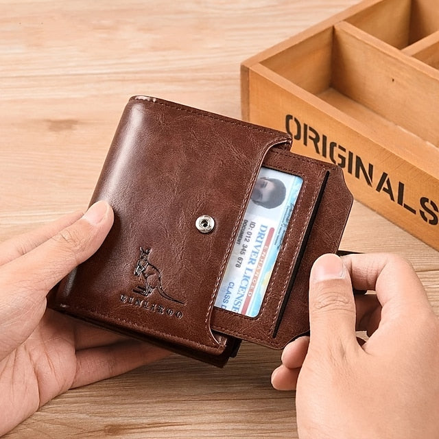 Modern RFID-Blocking PU Leather Coin Purse Wallet - Stylish & Secure Brown Khaki Black Brown-Khaki-Black-