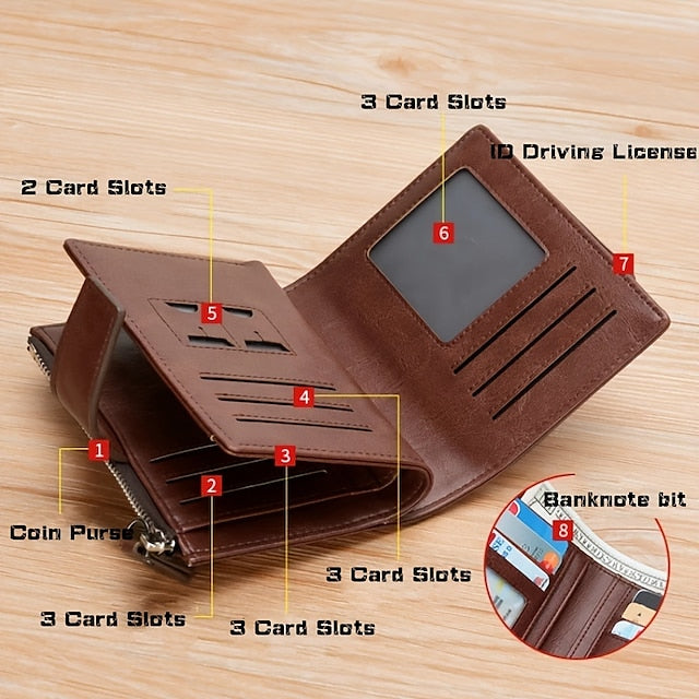 Modern RFID-Blocking PU Leather Coin Purse Wallet - Stylish & Secure Brown Khaki Black Brown-Khaki-Black-