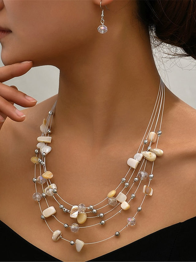 Trendy Geometric Women's Necklace Set - Stylish Beige One-Size