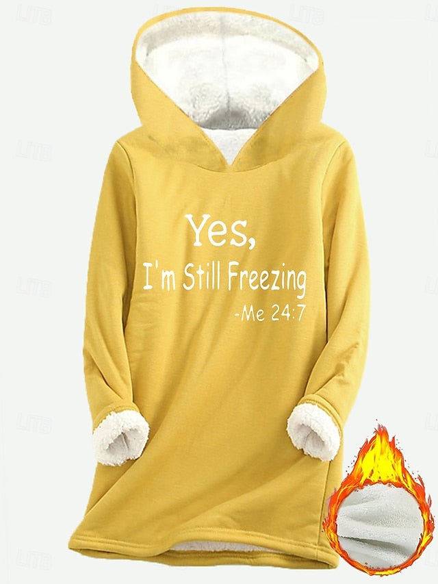 Cozy Sherpa Letter Print Hoodie - Warm & Fuzzy Pullover for Fall/Winter Comfort