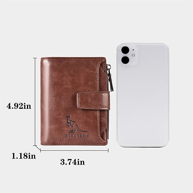 Modern RFID-Blocking PU Leather Coin Purse Wallet - Stylish & Secure Brown Khaki Black Brown-Khaki-Black-