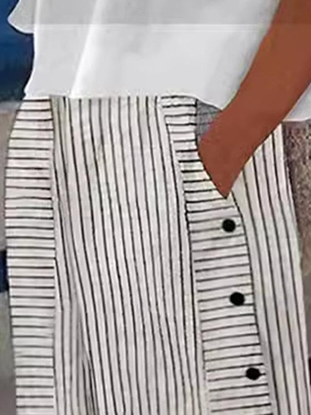 Trendy Beige Striped Knee-Length Cotton Shorts for Casual Summer Outings Beige / S Beige / M Beige / L Beige / S-Beige / M-Beige / L-Beige / XL-Beige / 2XL-Beige / 3XL-