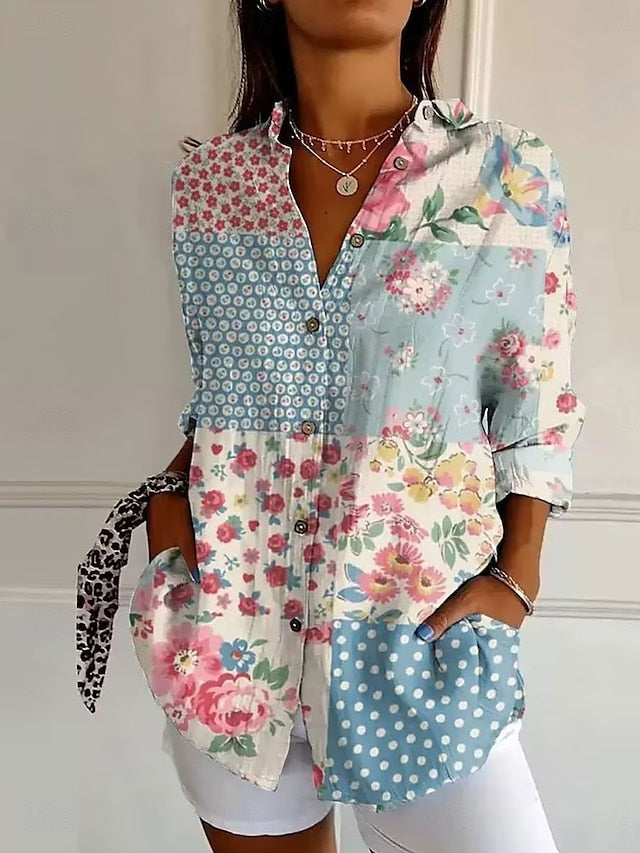 Floral Casual Long Sleeve Women's Shirt - Stylish Blue Button Blue / S Blue / M Blue / L Blue / S-Blue / M-Blue / L-Blue / XL-Blue / 2XL-Purple / S-Purple / M-Purple / L-Purple / XL-Purple / 2XL-Yellow / S-Yellow / M-Yellow / L-Yellow / XL-Yellow / 2XL-Red / S-Red / M-Red / L-Red / XL-Red / 2XL-Pink / S-Pink / M-Pink / L-Pink / XL-Pink / 2XL-White / S-White / M-White / L-White / XL-White / 2XL-
