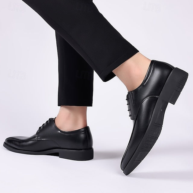 Men's Derby PU Leather Lace-Up Shoes – Breathable, Comfortable & Slip-Resistant