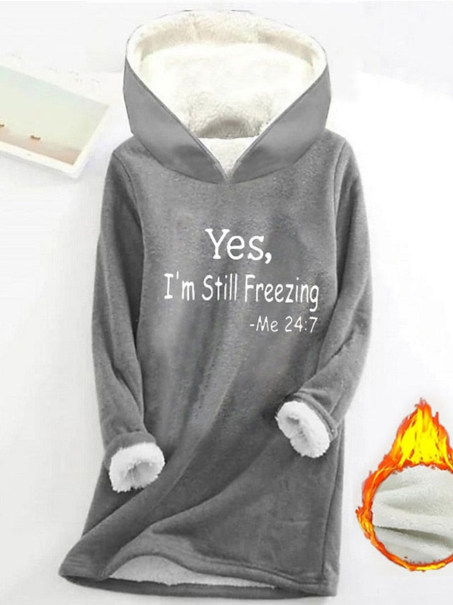 Cozy Sherpa Letter Print Hoodie - Warm & Fuzzy Pullover for Fall/Winter Comfort