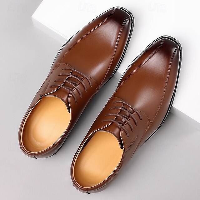 Men's Derby PU Leather Lace-Up Shoes – Breathable, Comfortable & Slip-Resistant