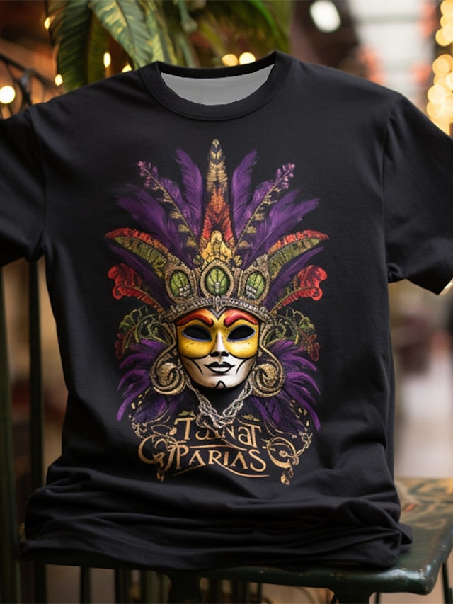 Vibrant Retro Graphic Mask T-Shirt – Perfect for Mardi Gras & Everyday Adventures Purple / S Purple / M