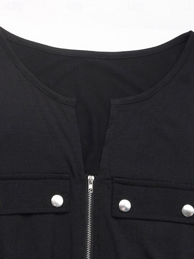 Summer Chic: Women's Sleek Solid Color Sleeveless Romper with Zipper Pocket Black / S Black / M Black / L Black / S-Black / M-Black / L-