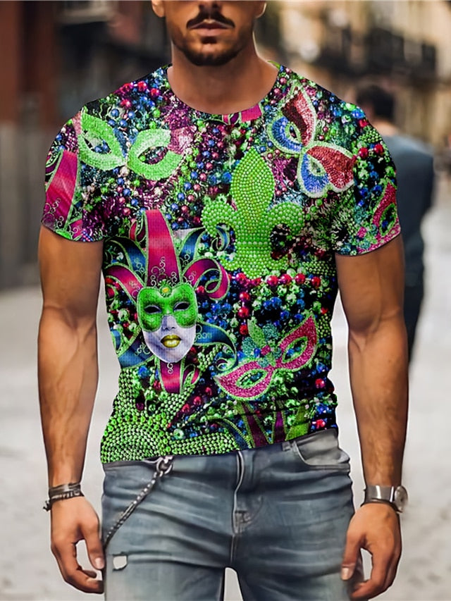 Vibrant Retro Graphic Mask T-Shirt – Perfect for Mardi Gras & Everyday Adventures Purple / S Purple / M