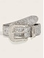 Women's Rhinestone Embellished Western Belt with Sparkling Buckle, Adjustable Silver Black Gold (+$0.34) Silver-Black-Gold (+$0.34)-Pink (+$0.34)-Blue (+$0.34)-