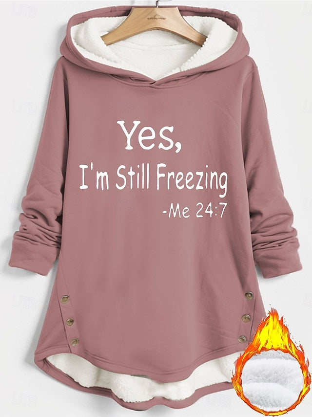 Cozy Sherpa Letter Print Hoodie - Warm & Fuzzy Pullover for Fall/Winter Comfort