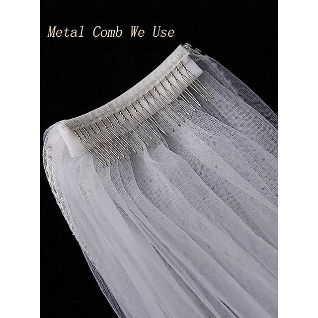 Elegant One-Tier Lace Wedding Veil with Embroidered Appliqués