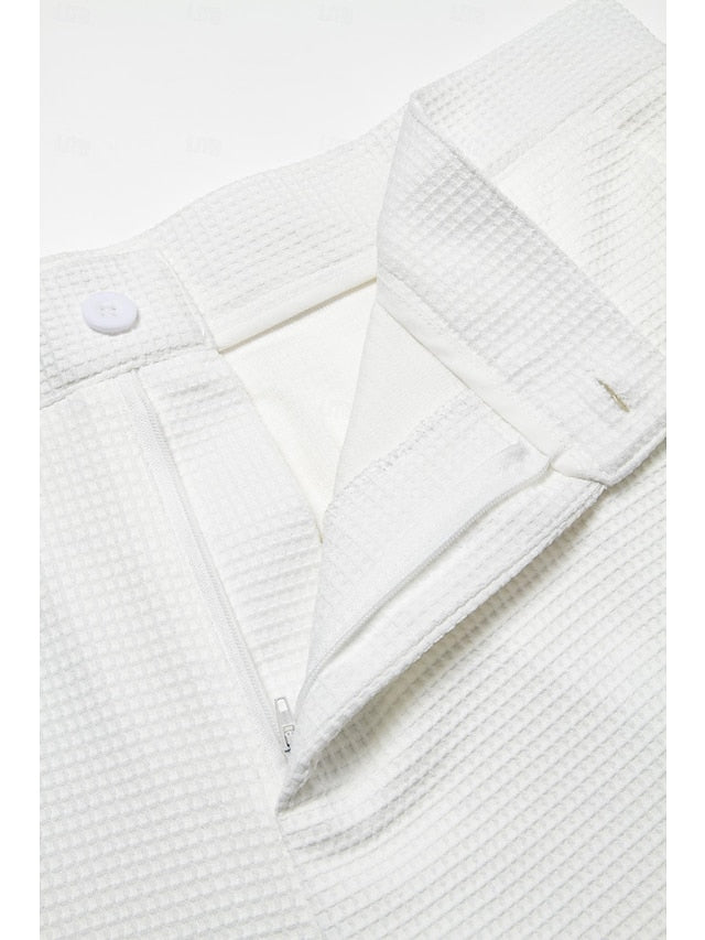 Chic White Men's Dress Pants - Straight Leg Waffle Trousers