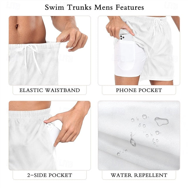 Men's Tropical Coconut Tree Board Shorts - Swim Trunks with Side Pockets