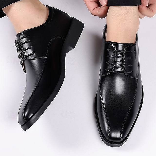 Men's Derby PU Leather Lace-Up Shoes – Breathable, Comfortable & Slip-Resistant