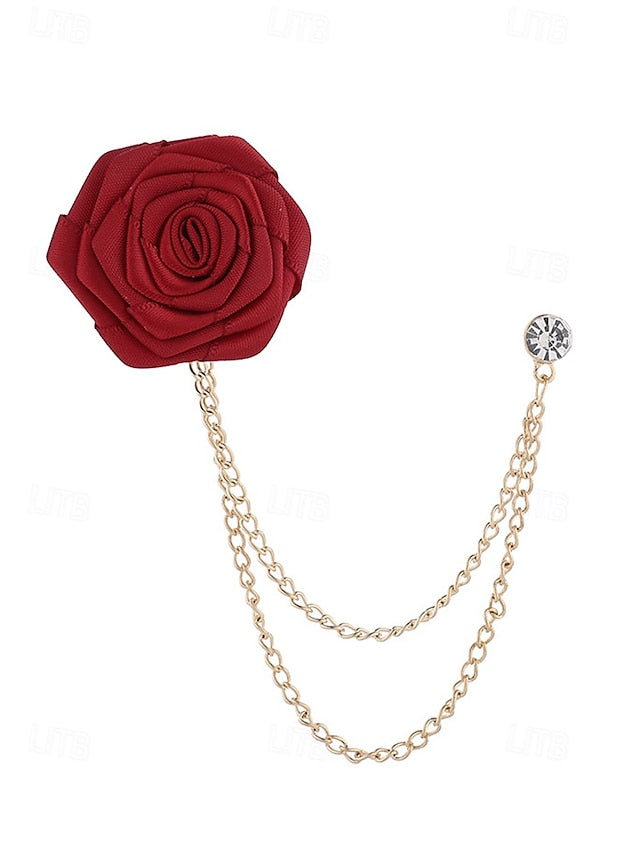 Elegant Men's Rose Brooch: Stylish Accessory for Weddings and Business Casual White Black Burgundy White-Black-Burgundy-Red-Light Cyan-Sky Blue-Gray-Champagne-Dark Blue-Pink-Royal Blue-Purple-